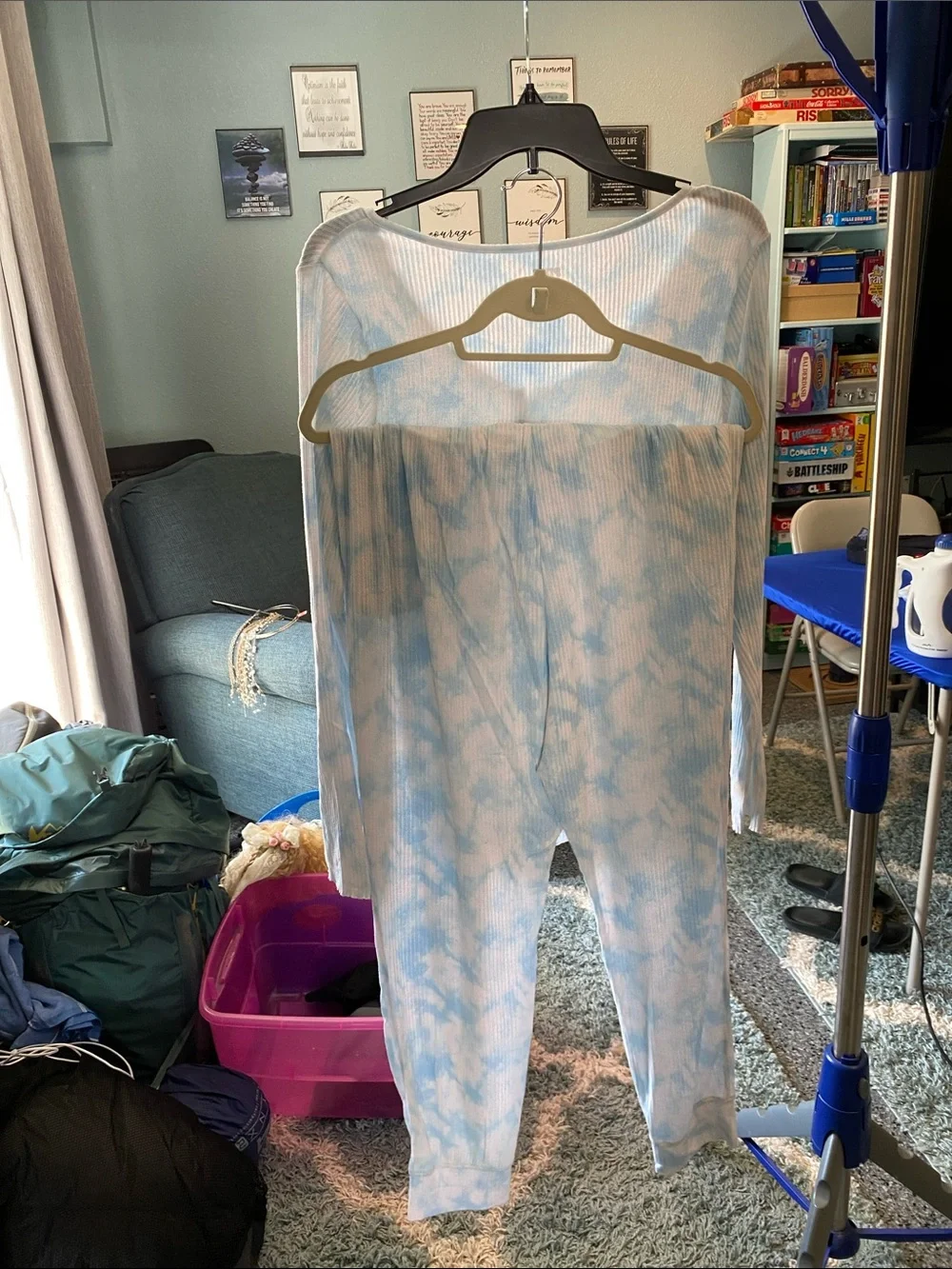 PINK Victoria's Secret Light Blue Tie-Dye Ribbed Pajama Set